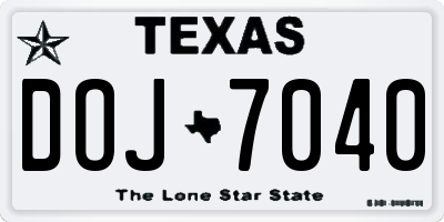 TX license plate DOJ7040