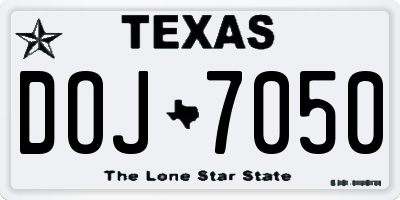 TX license plate DOJ7050