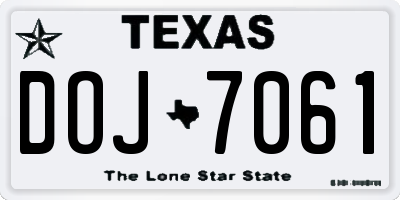 TX license plate DOJ7061