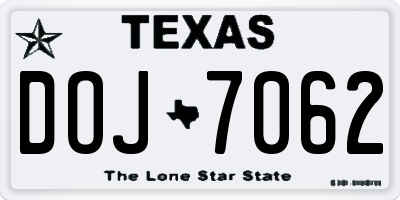 TX license plate DOJ7062