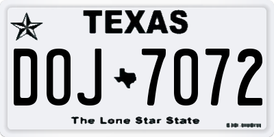 TX license plate DOJ7072