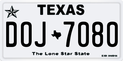 TX license plate DOJ7080