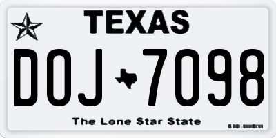 TX license plate DOJ7098