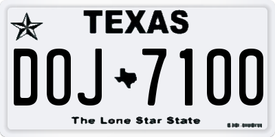 TX license plate DOJ7100