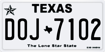 TX license plate DOJ7102