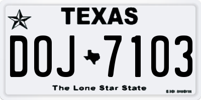 TX license plate DOJ7103