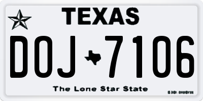 TX license plate DOJ7106