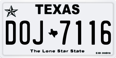 TX license plate DOJ7116