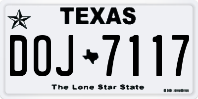 TX license plate DOJ7117