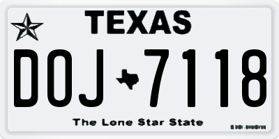 TX license plate DOJ7118