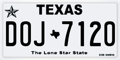 TX license plate DOJ7120
