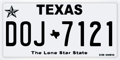 TX license plate DOJ7121