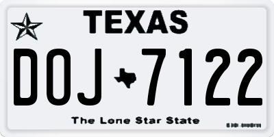 TX license plate DOJ7122