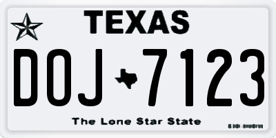 TX license plate DOJ7123