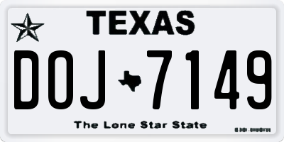 TX license plate DOJ7149