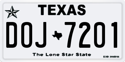 TX license plate DOJ7201