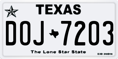 TX license plate DOJ7203