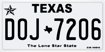 TX license plate DOJ7206