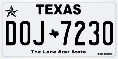 TX license plate DOJ7230