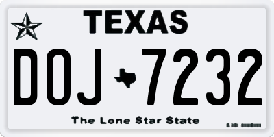 TX license plate DOJ7232