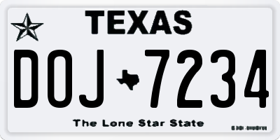 TX license plate DOJ7234