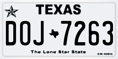 TX license plate DOJ7263