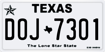 TX license plate DOJ7301
