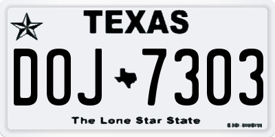 TX license plate DOJ7303