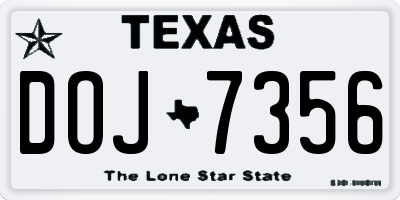 TX license plate DOJ7356