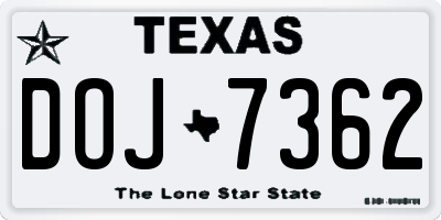 TX license plate DOJ7362