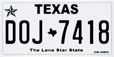 TX license plate DOJ7418