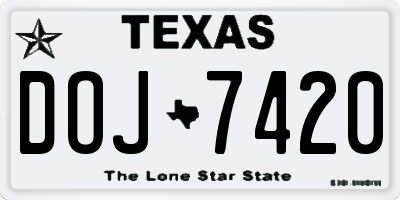 TX license plate DOJ7420