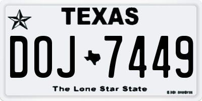 TX license plate DOJ7449