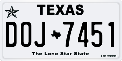 TX license plate DOJ7451