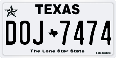 TX license plate DOJ7474