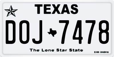 TX license plate DOJ7478