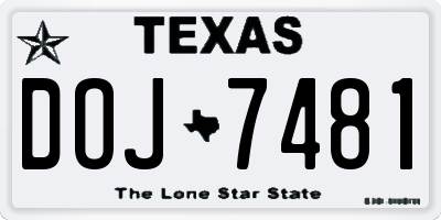 TX license plate DOJ7481