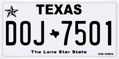 TX license plate DOJ7501
