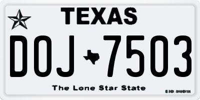 TX license plate DOJ7503