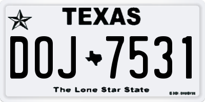 TX license plate DOJ7531