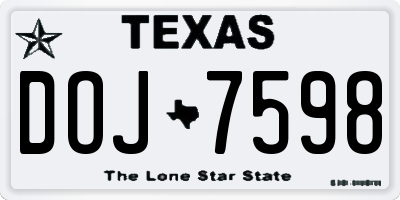 TX license plate DOJ7598
