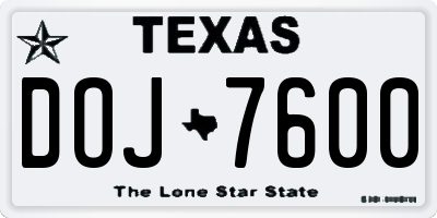 TX license plate DOJ7600