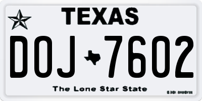 TX license plate DOJ7602