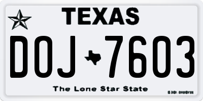 TX license plate DOJ7603