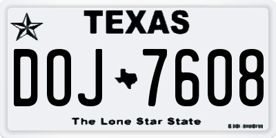 TX license plate DOJ7608