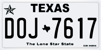 TX license plate DOJ7617