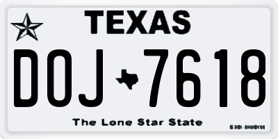 TX license plate DOJ7618