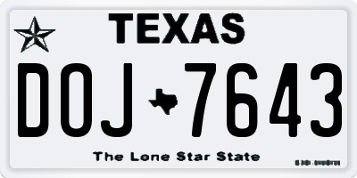 TX license plate DOJ7643