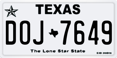 TX license plate DOJ7649