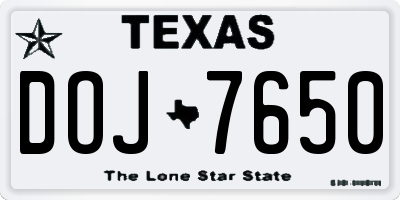 TX license plate DOJ7650